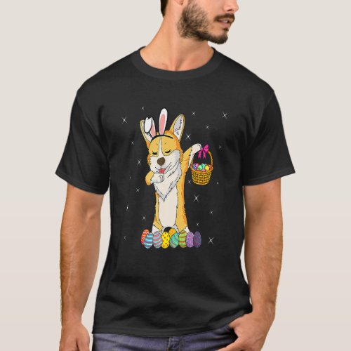 Bunny Corgi Dabbing Dog Happy Easter Day Egg Hunt  T_Shirt