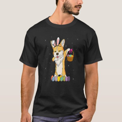 Bunny Corgi Dabbing Dog Happy Easter Day Egg Hunt  T_Shirt