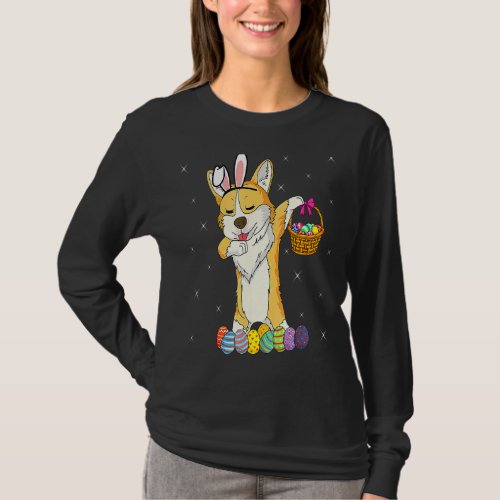 Bunny Corgi Dabbing Dog Happy Easter Day  Egg Hunt T_Shirt