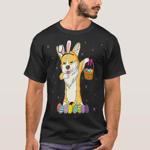 Bunny Corgi Dabbing Dog Happy Easter Day  Egg Hunt T_Shirt