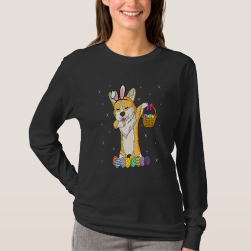 Bunny Corgi Dabbing Dog Happy Easter Day Egg Hunt  T_Shirt