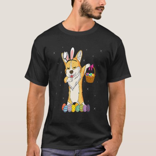 Bunny Corgi Dabbing Dog Happy Easter Day  Egg Hunt T_Shirt