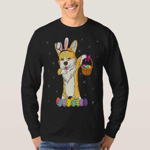 Bunny Corgi Dabbing Dog Happy Easter Day  Egg Hunt T_Shirt
