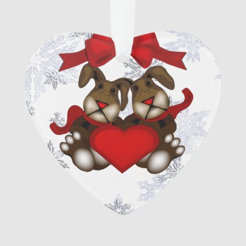 Bunny Couple Christmas Heart Ornament 2