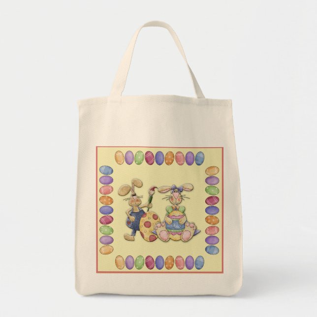 Bunny Couple in Love And Easter Eggs Tote Bag (Front)