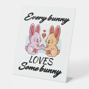 Bunny Couple Love Heart Peace Easter Lovers Pedestal Sign