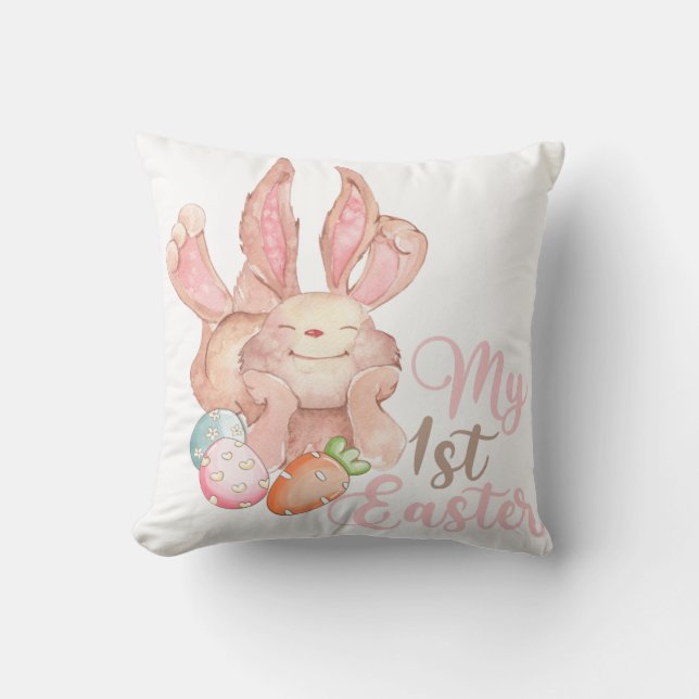 Bunny Crew 1st Easter Throw Pillow (Front)