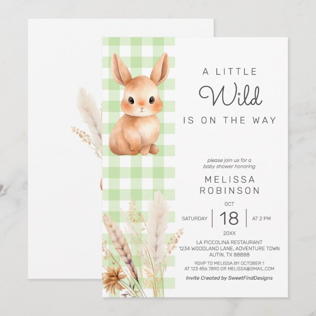Bunny Cub Fall Forest Pampas Baby Shower Invitation (Front/Back)