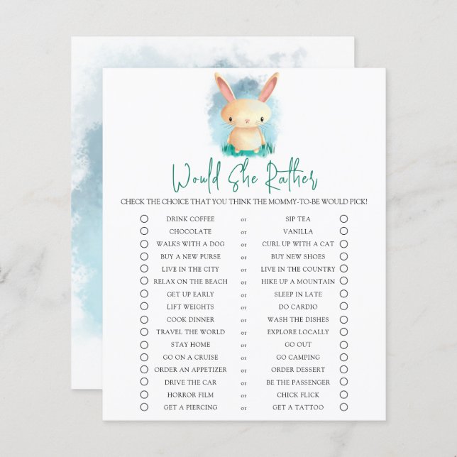 Bunny cub / Would She Rather Baby Shower Game (Front/Back)