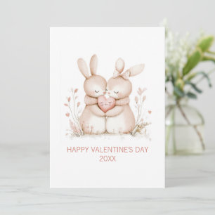 Bunny Custom Initials Valentine's Day Flat Holiday Card