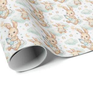 Bunny Cute Baby Pastel Watercolor Pattern  Wrapping Paper