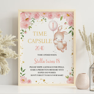 Bunny Cute Balloon 1st Birthday Time Capsule Sign