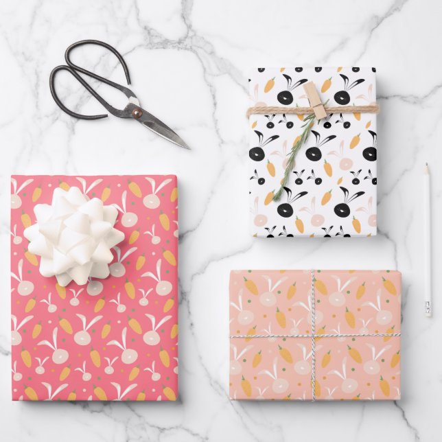 Bunny Cute Easter Pattern Wrapping Paper Sheets (Front)