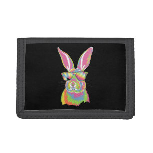 Bunny Cute Face Rabbit Glasses Easter Tie Dye Trifold Wallet