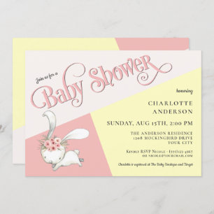 Bunny Cute Pastel Girl Baby Shower Invitation