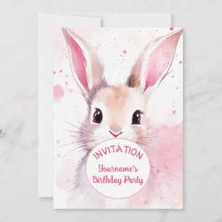 Bunny Cute Pink Pastel Watercolor Invitation