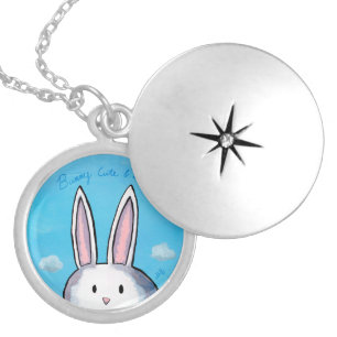 Bunny Cute & Shy Locket - Blue Necklace