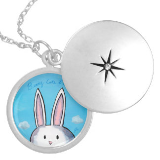 Bunny Cute & Shy Locket - Blue Necklace