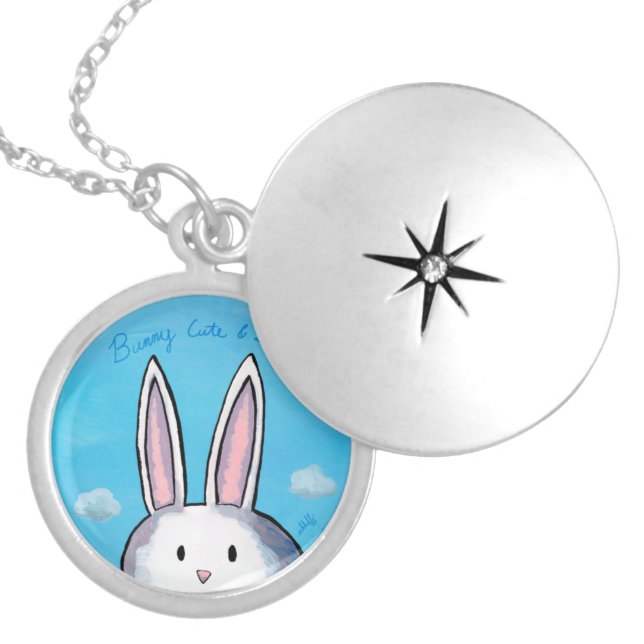 Bunny Cute & Shy Locket - Blue Necklace (Front)