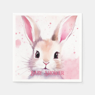 Bunny Cute Watercolor Pink baby shower Napkins
