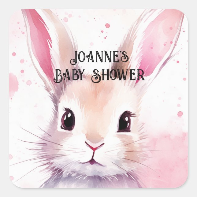 Bunny Cute Watercolor Pink baby shower Square Sticker (Front)