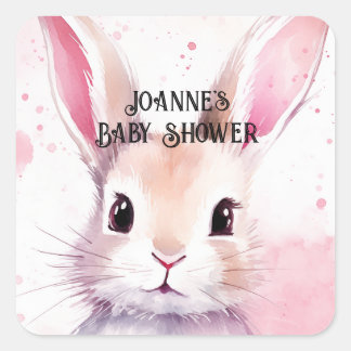 Bunny Cute Watercolor Pink baby shower Square Sticker