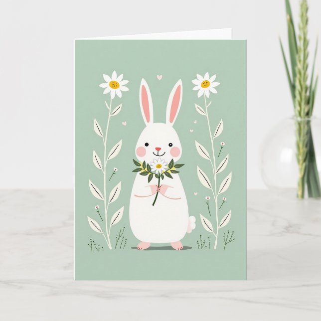 Bunny Daisy Cute Art Card (Front)