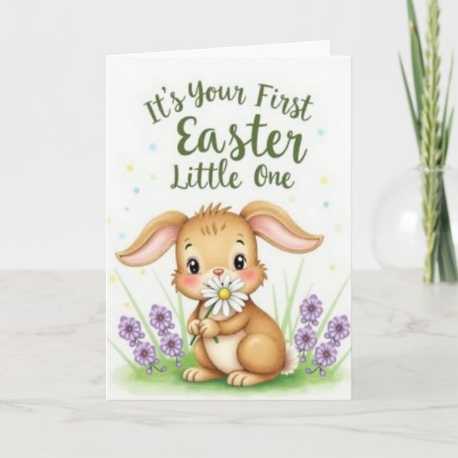 Bunny Daisy Easter First Year Card (Front)