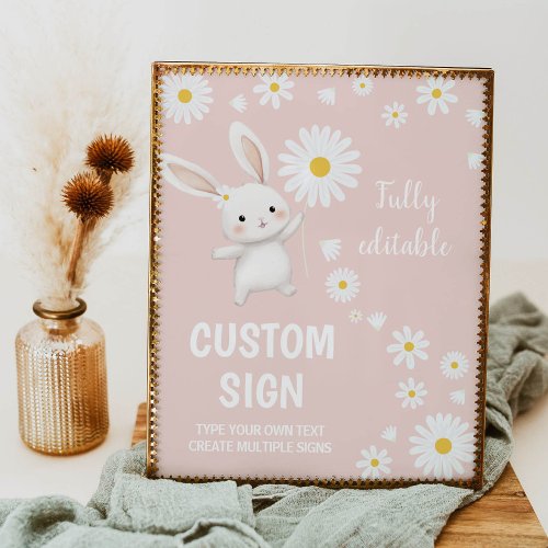 Bunny Daisy First Birthday Custom Sign