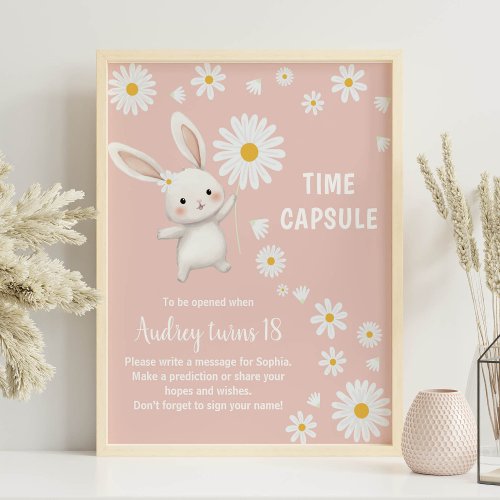 Bunny Daisy First Birthday Time Capsule Sign