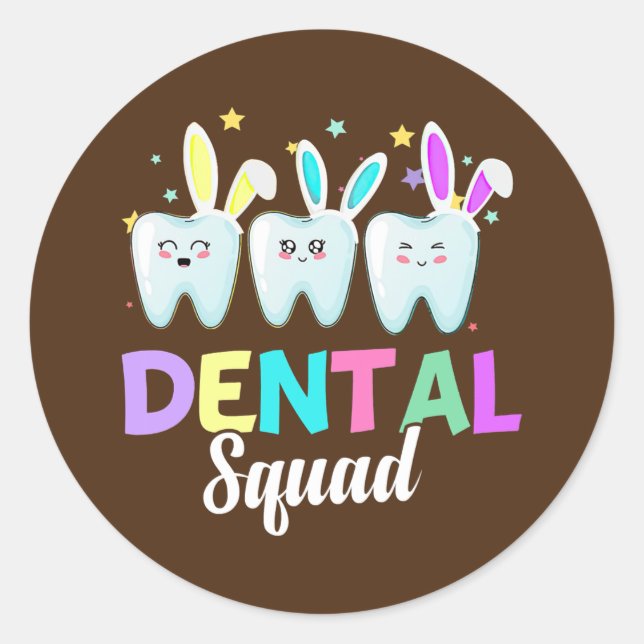 Bunny Dental Squad Dentist Happy Easter Day  Classic Round Sticker (Front)