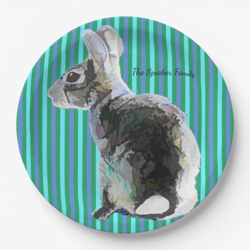 Bunny Design Paper Plate Blue Stripes