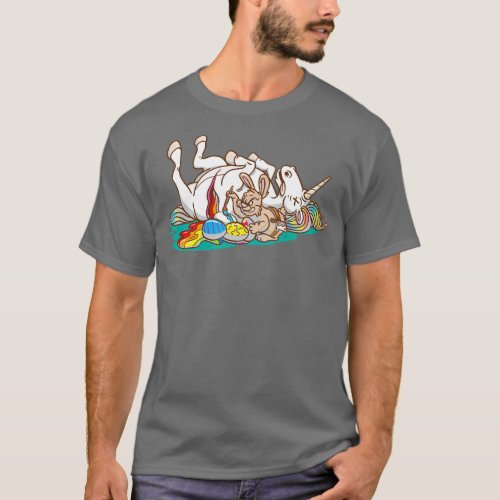 Bunny Dipping Eggs in a Dead Unicorns Rainbow  T_Shirt