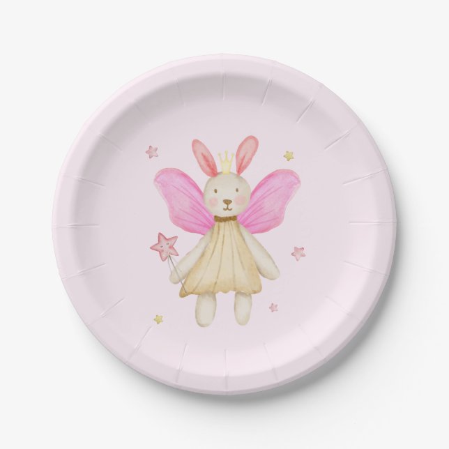 Bunny Doll Princess Fairy Wings Watercolor  Paper Plates (Front)