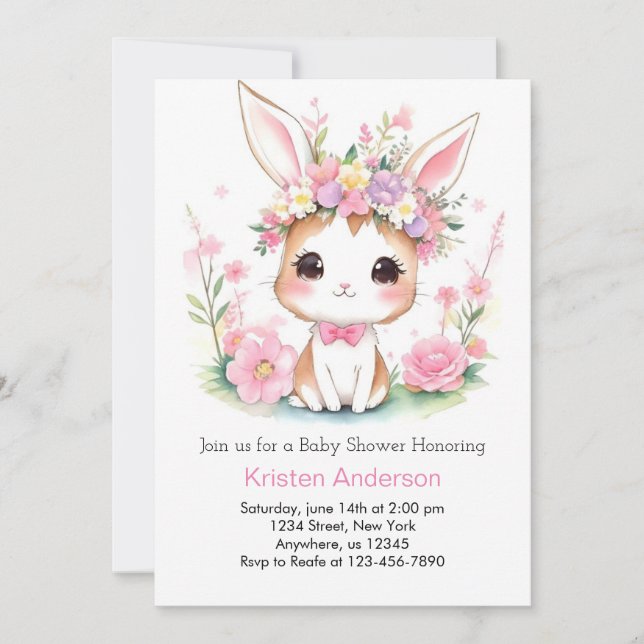 Bunny Dreams: A Personalized Baby Girl's Shower Invitation (Front)