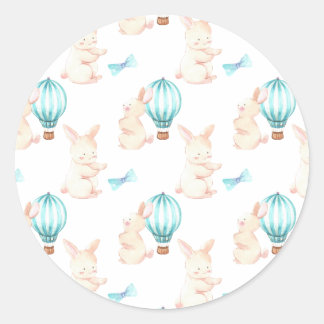 Bunny Dreams blue baby shower Classic Round Sticker