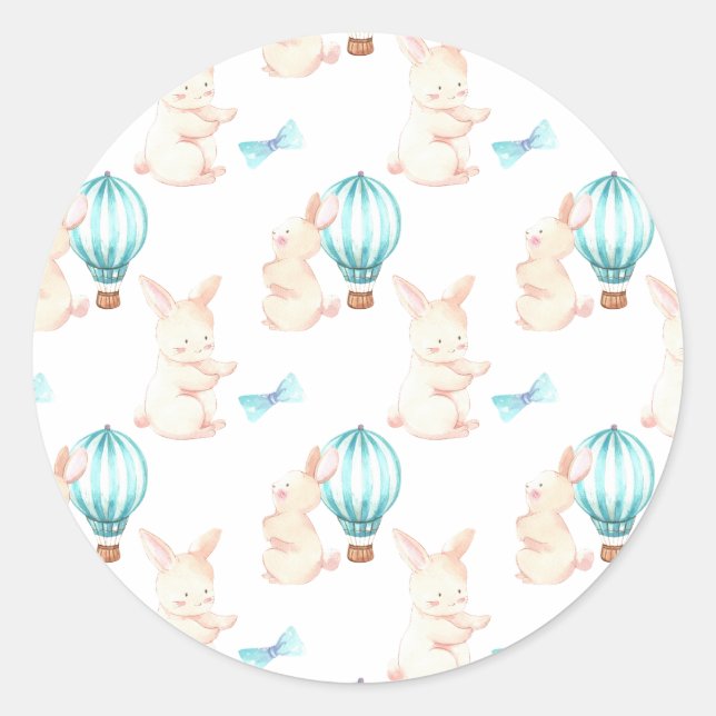 Bunny Dreams blue baby shower Classic Round Sticker (Front)