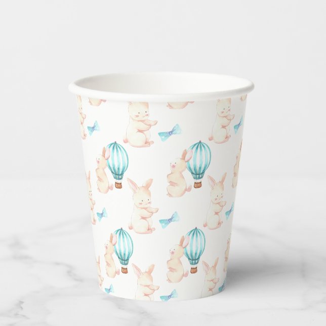 Bunny Dreams blue baby shower Paper Cups (Front)