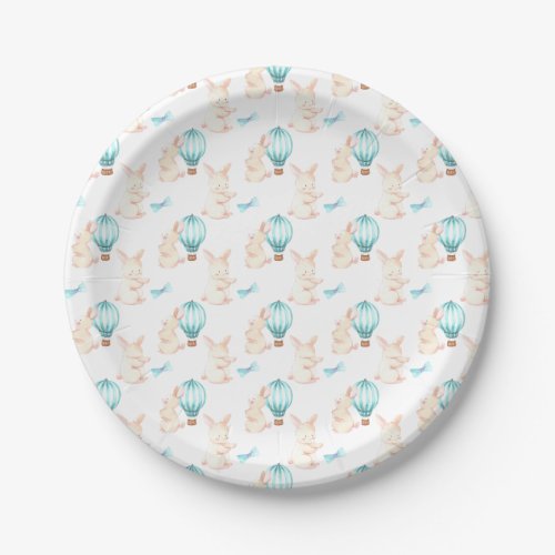 Bunny Dreams blue baby shower Paper Plates