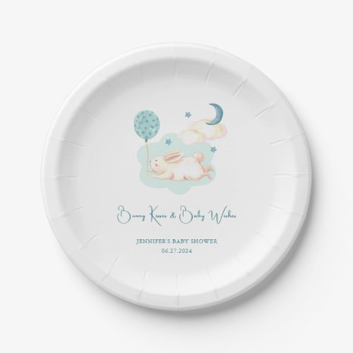 Bunny Dreams Blue Baby Shower Paper Plates