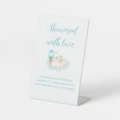 Bunny Dreams blue baby shower Pedestal Sign