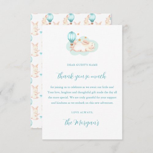 Bunny Dreams blue baby shower Thank You Card