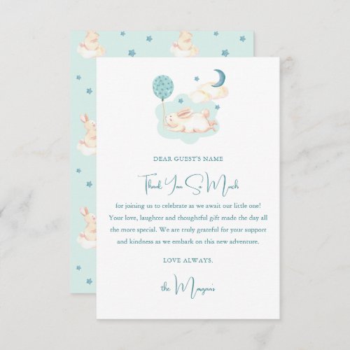 Bunny Dreams Blue Baby Shower Thank You Card