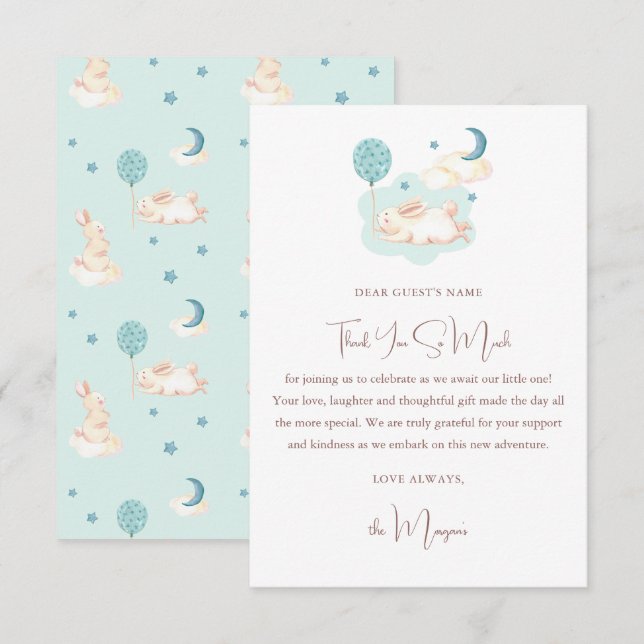 Bunny Dreams Blue Baby Shower Thank You Card (Front/Back)