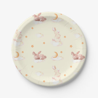 Bunny Dreams Neutral Baby Shower Paper Plates