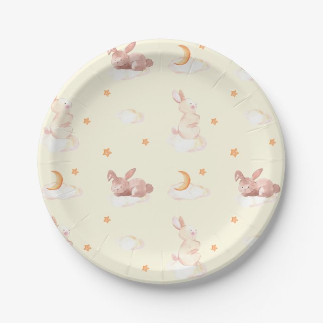 Bunny Dreams Neutral Baby Shower Paper Plates (Front)