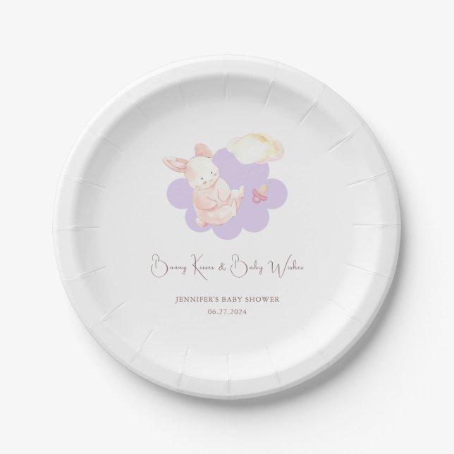 Bunny Dreams Purple Baby Shower  Paper Plates (Front)