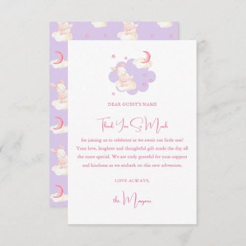 Bunny Dreams Purple Baby Shower  Thank You Card