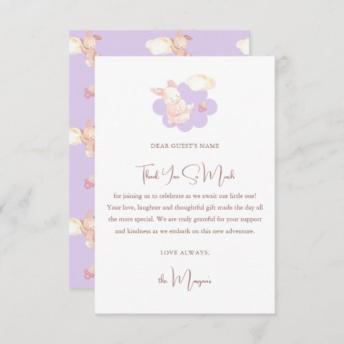 Bunny Dreams Purple Baby Shower  Thank You Card