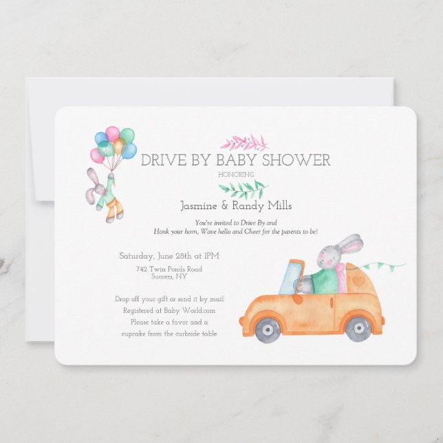 Bunny Drive By Baby Shower Invitation (Front)